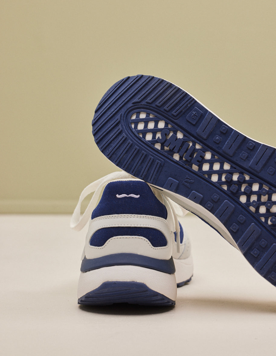 Running shoes Anael - White and navy-blue recycled leather and vegan suede