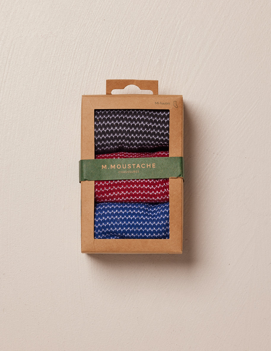 Pack de 3 Chaussettes - Chevrons Bleu, Rouge et Noir