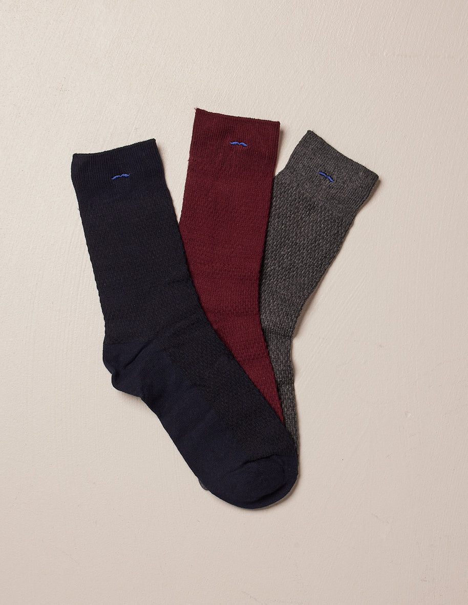 Pack of 3 socks - Marine embossed, burgundy and gray