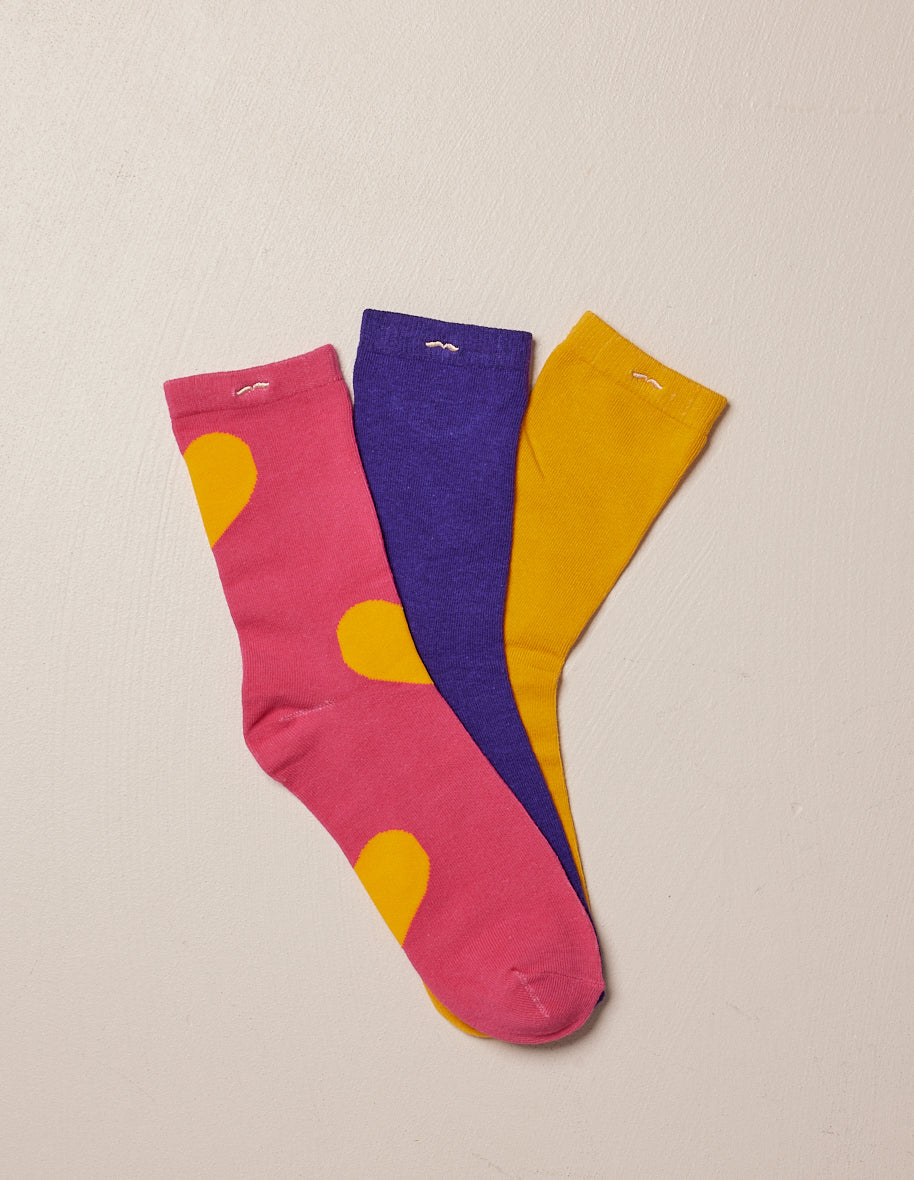 Pack of 3 Socks - Fancy heart XL purple pink yellow