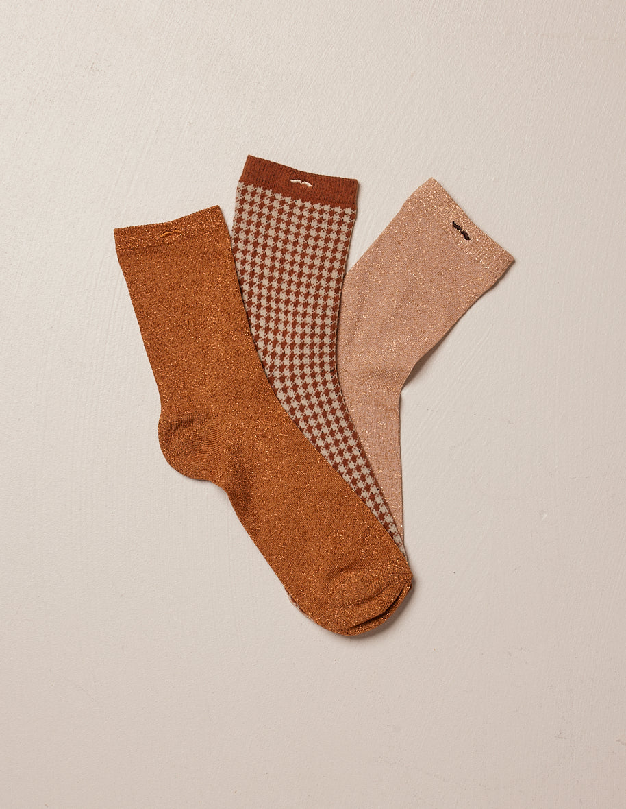 Pack of 3 socks - Fantasy - glitter and brown PDP