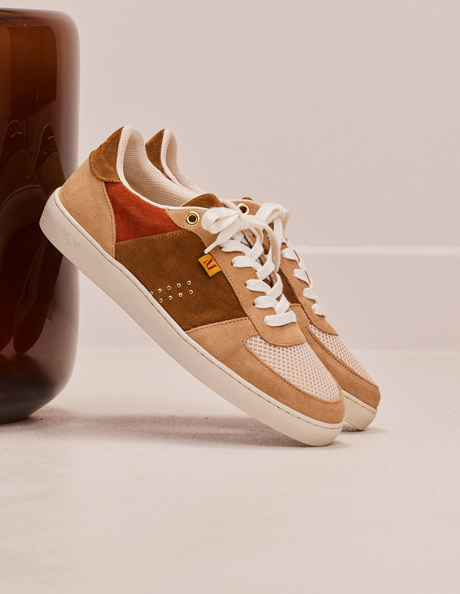 Low-top trainers Marie - Ecru camel suede and velvet