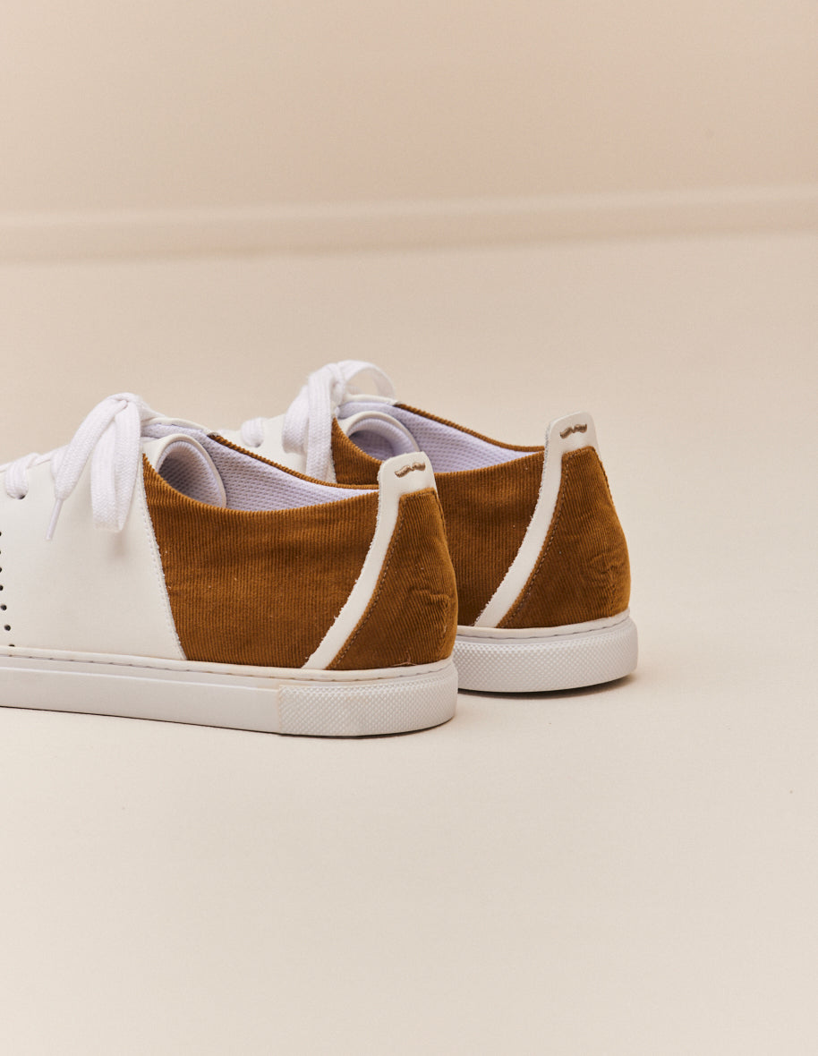 Low-top trainers René - White leather and beige corduroy