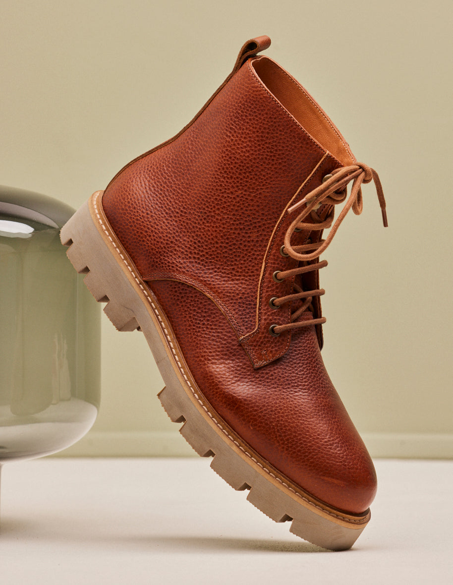 Ankle boots Théodore - Cognac grained pull-up leather