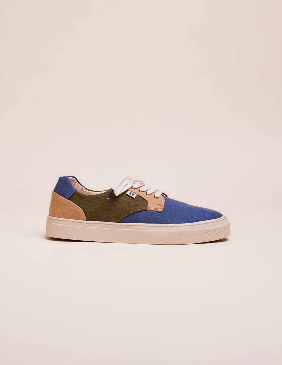 Low-top trainers Alexandre - Dusty blue, beige and khaki recycled canvas