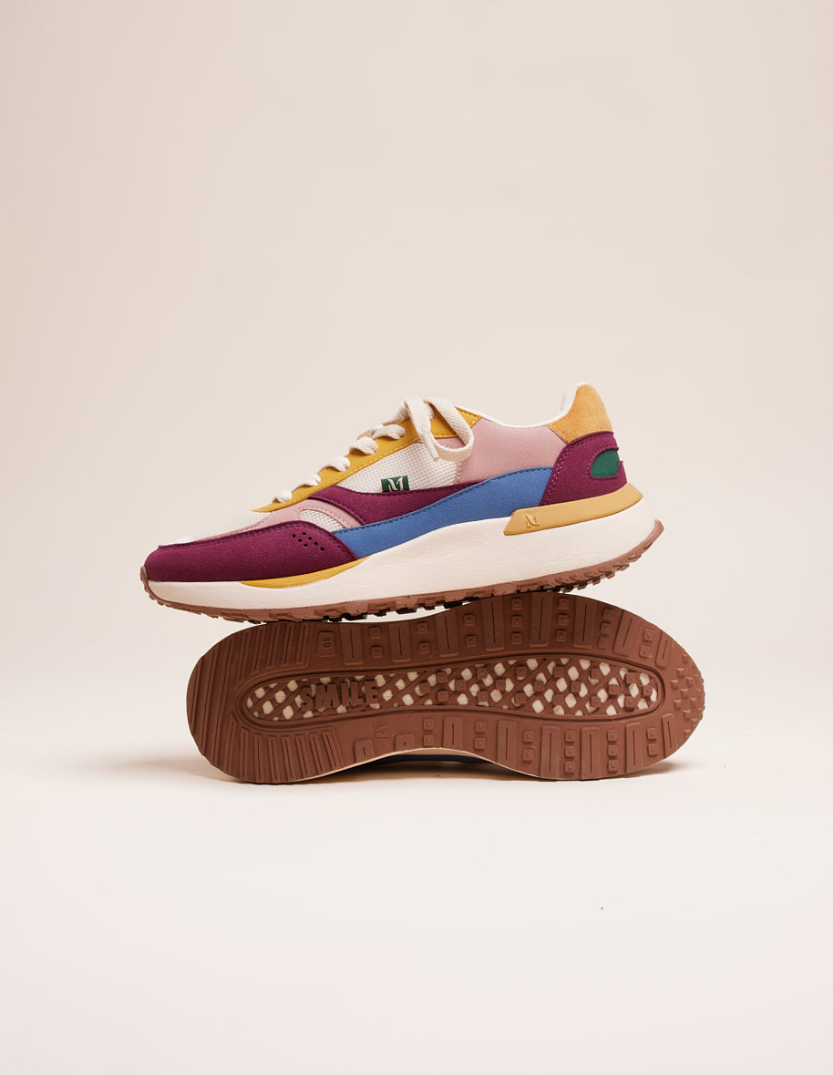 Low-top trainers Anaelle - Vegan suede and mesh plum blush ecru