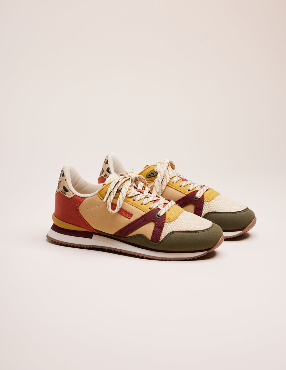 Low-top trainers Andrée - Khaki, ecru and burgundy vegan suede and mesh