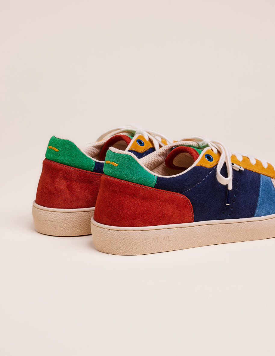 Low-top trainers Arthur - Dusty blue, ecru and mustard suede and mesh