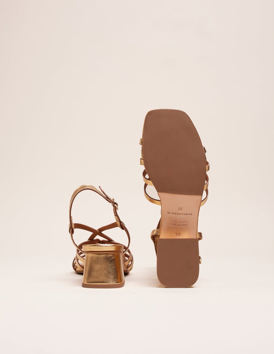 Heeled sandals Emilie - Golden leather