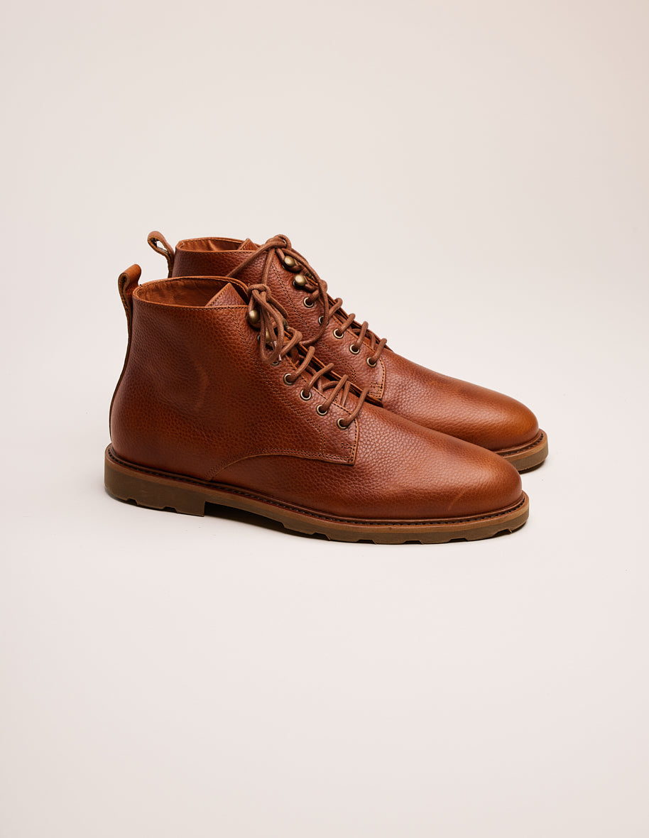 Boots Eugène - Grained cognac pull up leather