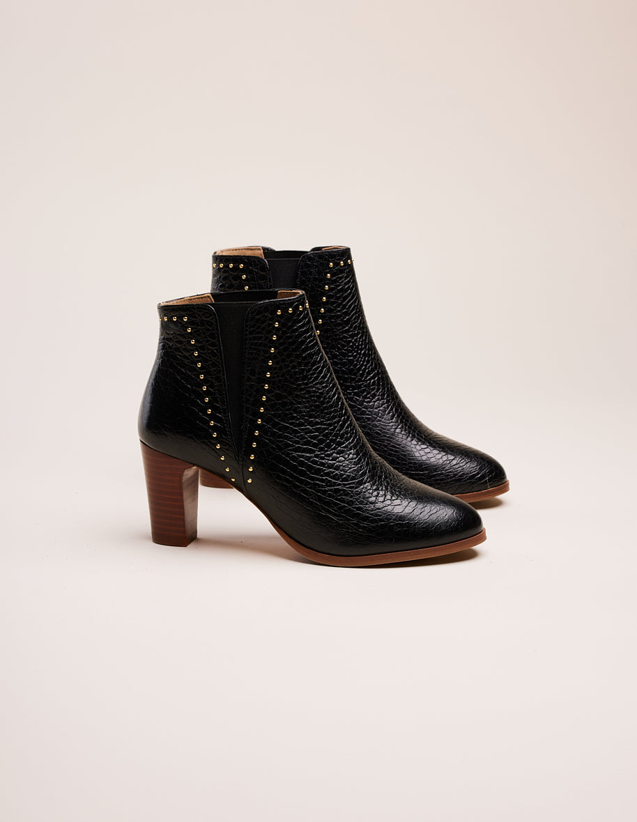 Ankle boots Jeanne H - Black crocodile leather and studs