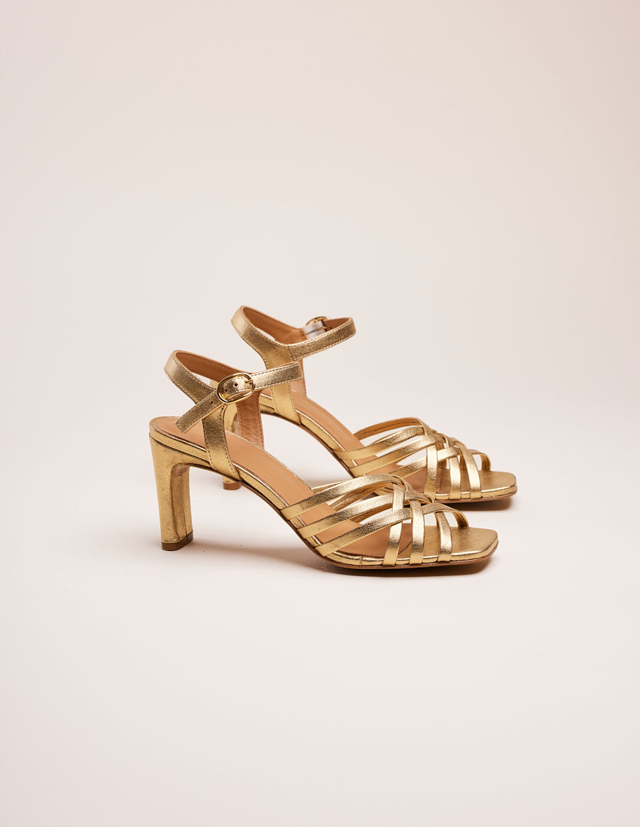 Heeled sandals Lise - Golden leather