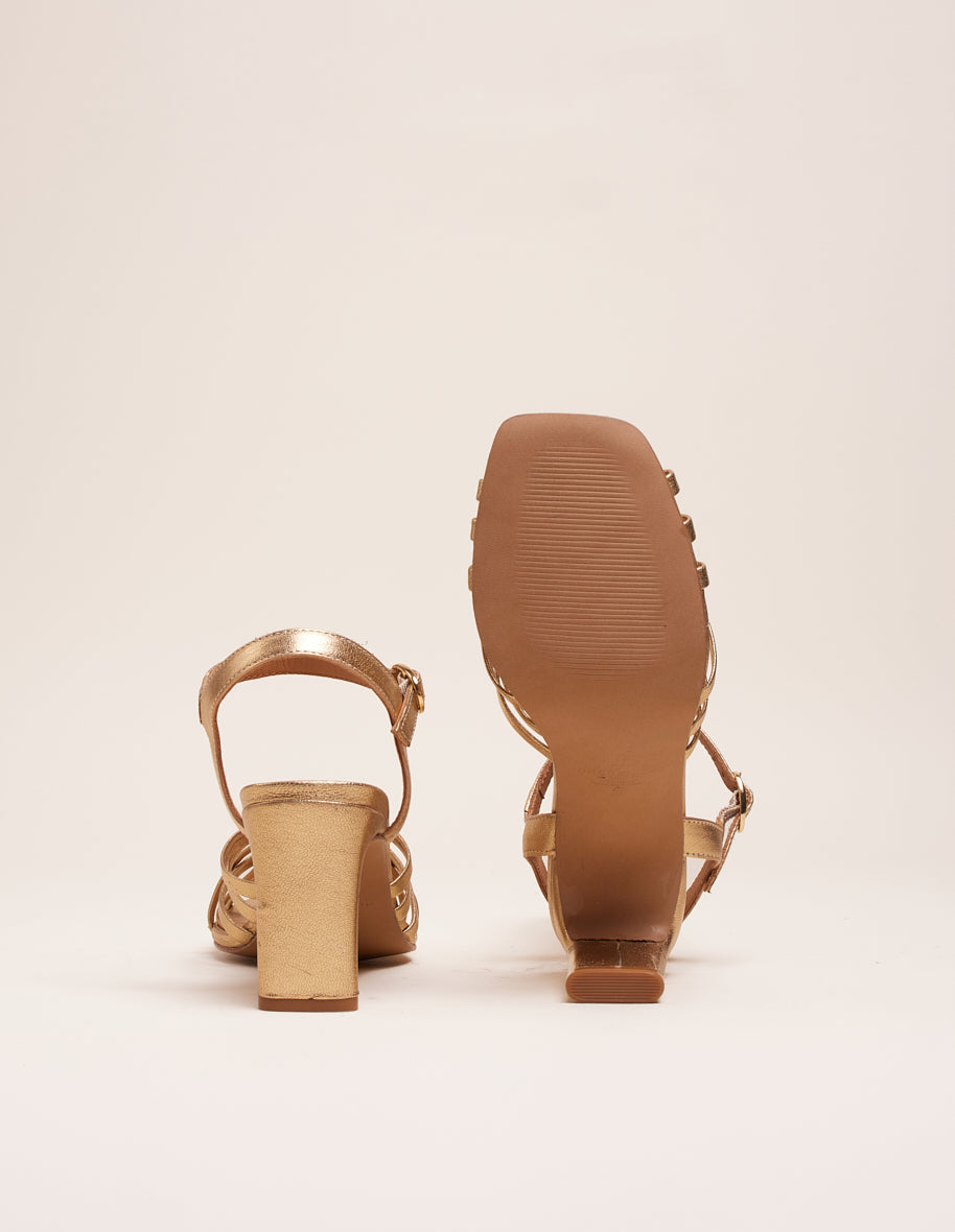 Heeled sandals Lise - Golden leather