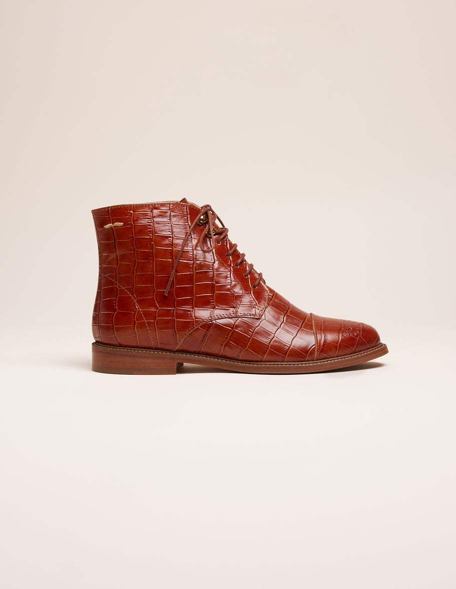 Ankle boots Lucienne - Croco cognac leather