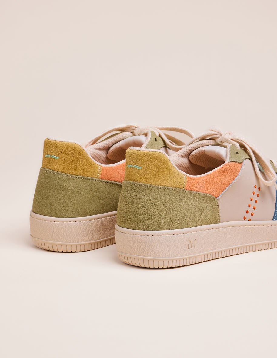 Low-top trainers Maxence H - Slate, ecru and pistachio suede and leather
