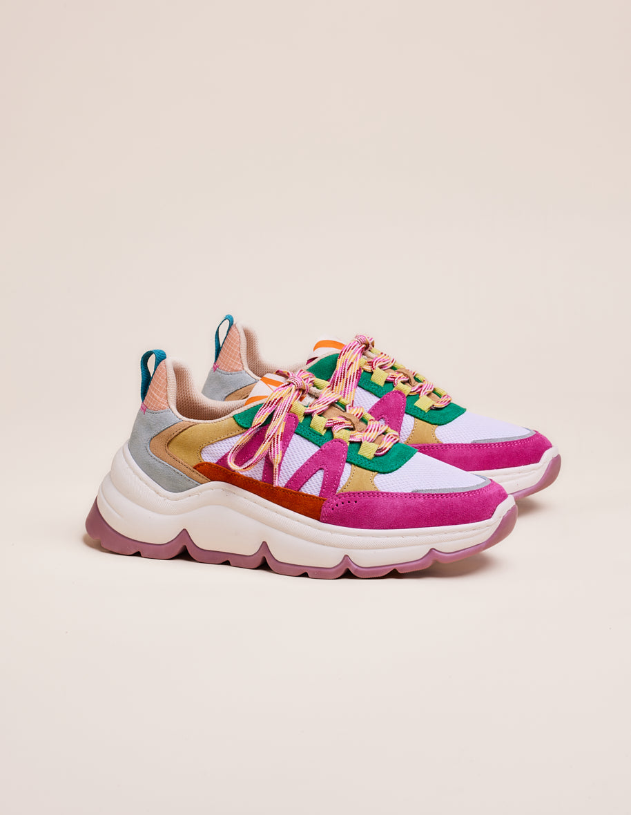 Low-top trainers Ornella - Pink white teal green