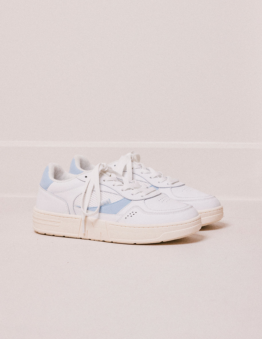 Low-top trainers Aimée - White and sky-blue recycled leather and vegan suede