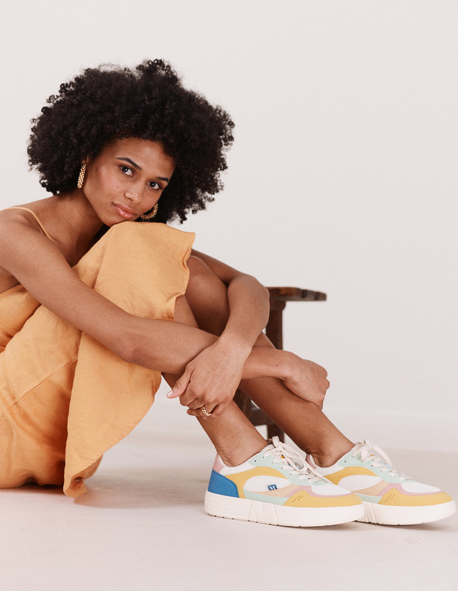 Low-top trainers Aimée - Mustard, nude and beige vegan suede and mesh