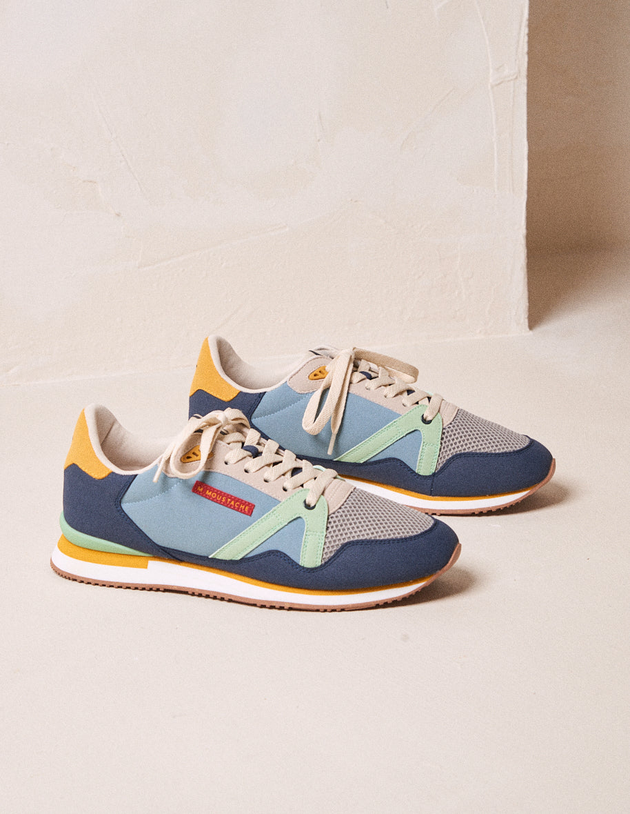 Running shoes André - Navy-blue, grey and green water vegan suede and mesh