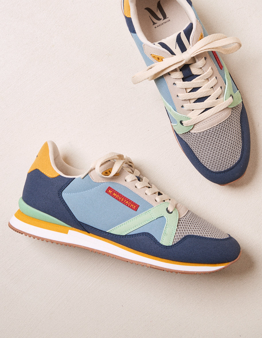 Running shoes André - Navy-blue, grey and green water vegan suede and mesh
