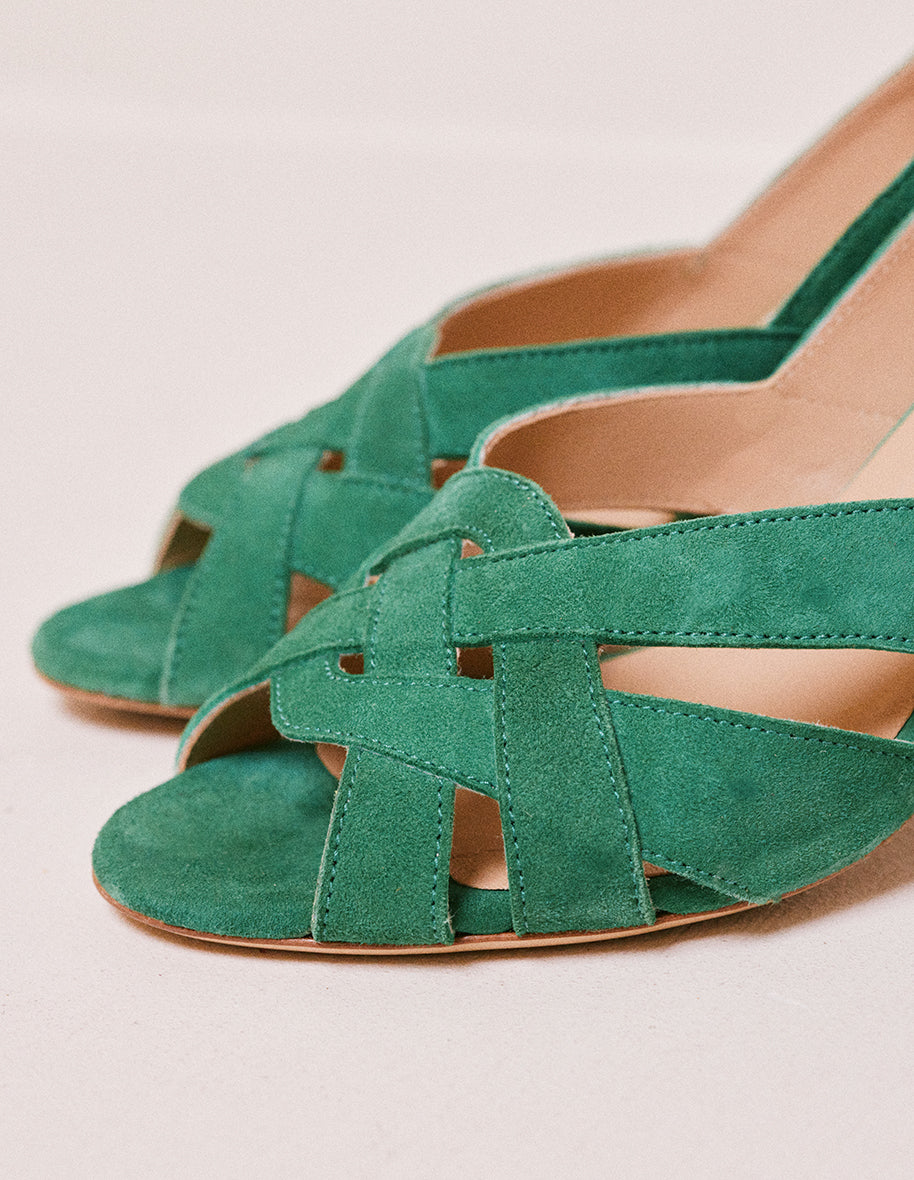 Heeled sandals Clémentine H - Green suede