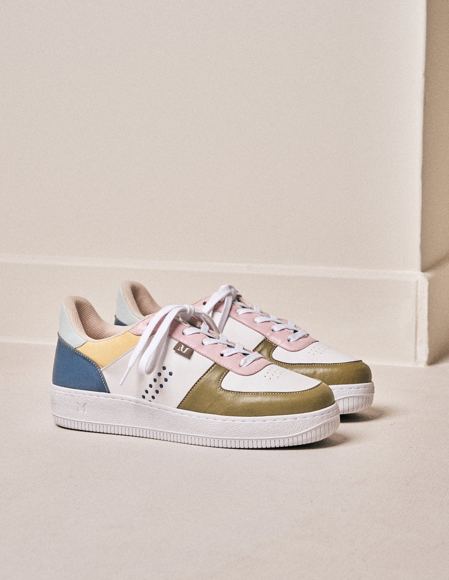 Low-top trainers Maxence F - Olive, white and light pink leather