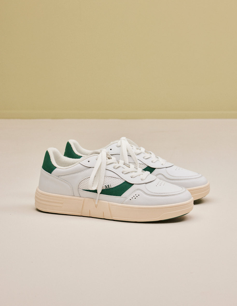 Low-top trainers Aimé - Recycled leather and forest green white vegan suede