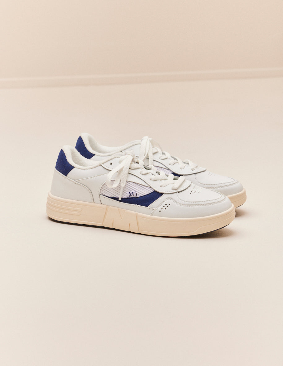 Low-top trainers Aimé - Recycled leather and navy white vegan suede