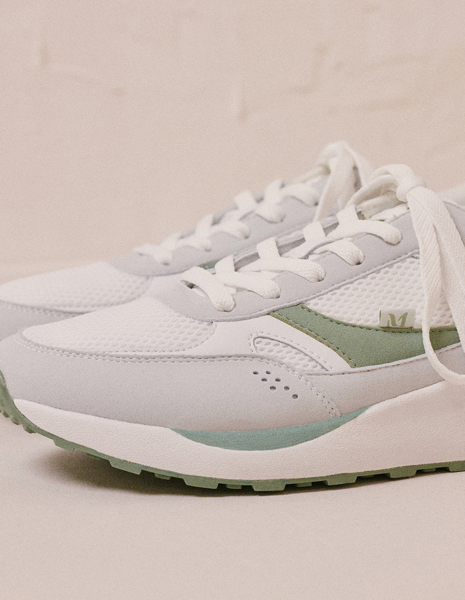 Running shoes Anael - White and sage recycled leather and vegan suede