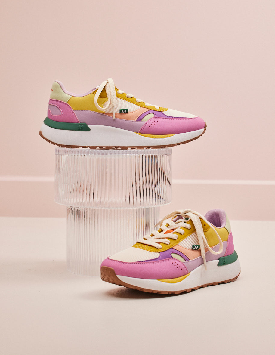 Low-top trainers Anaelle - Vegan suede and mesh pink purple ecru