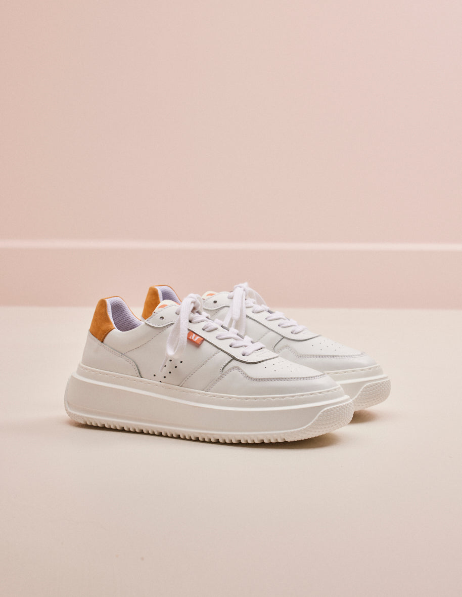 Low-top trainers Clotilde - White and ochre leather