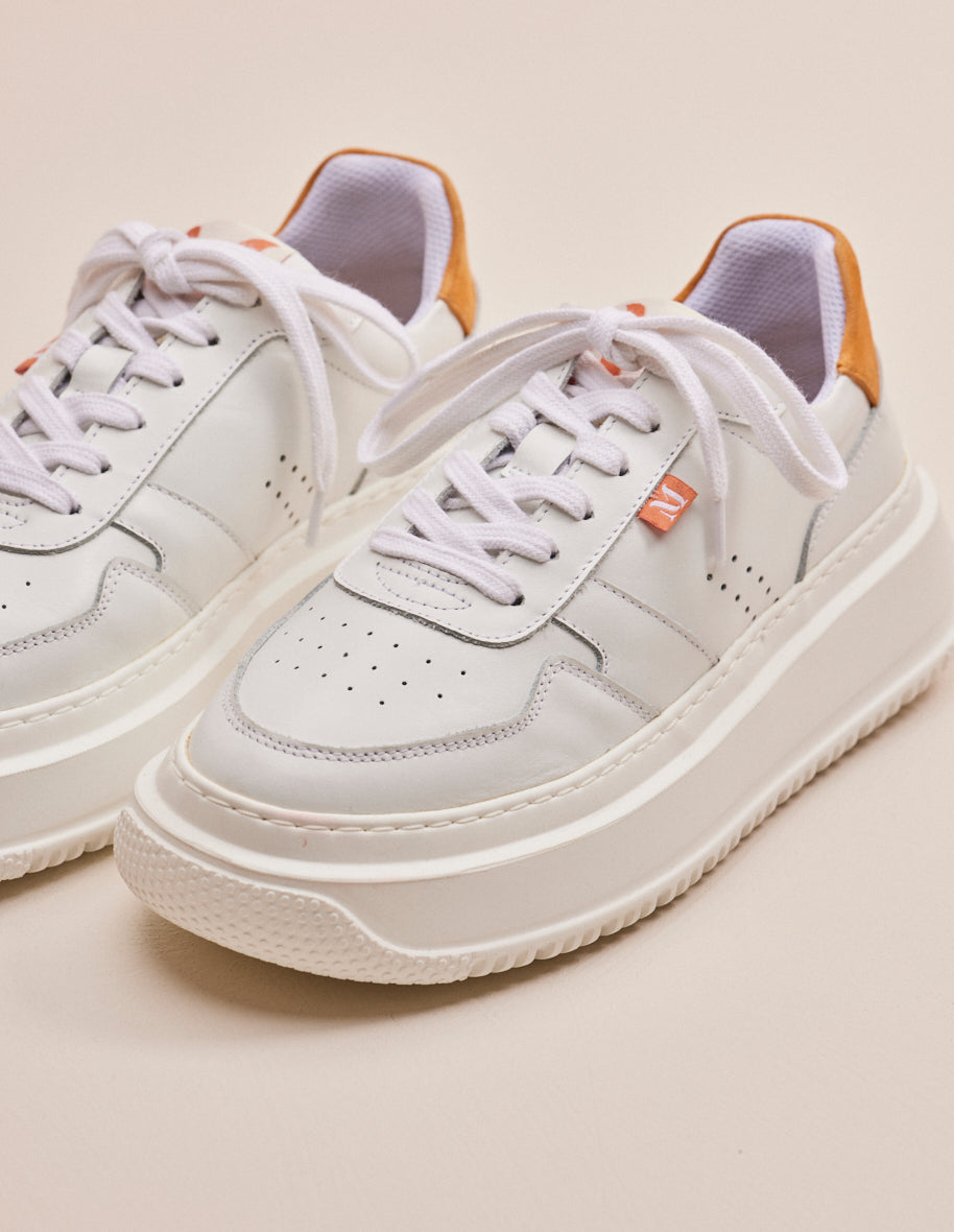 Low-top trainers Clotilde - White and ochre leather