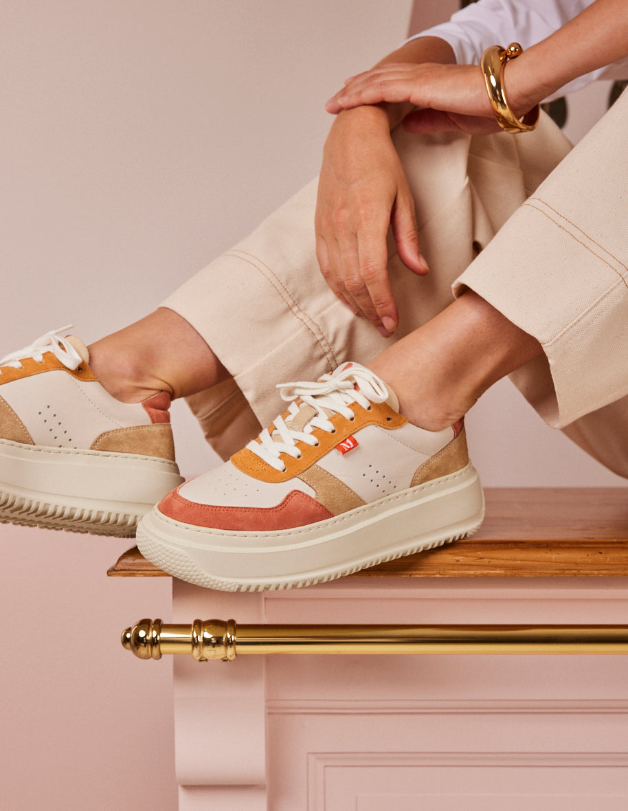 Low-top trainers Clotilde - Ochre ecru blush leather and suede