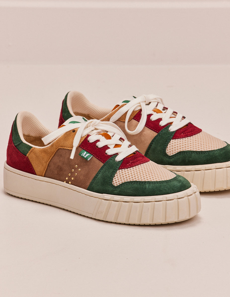 Low-top trainers Cyrille - Beige burgundy suede and fir mesh