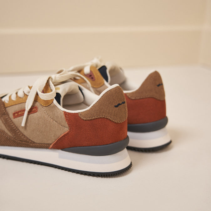 Running shoes Andrée - Beige and brown corduroy