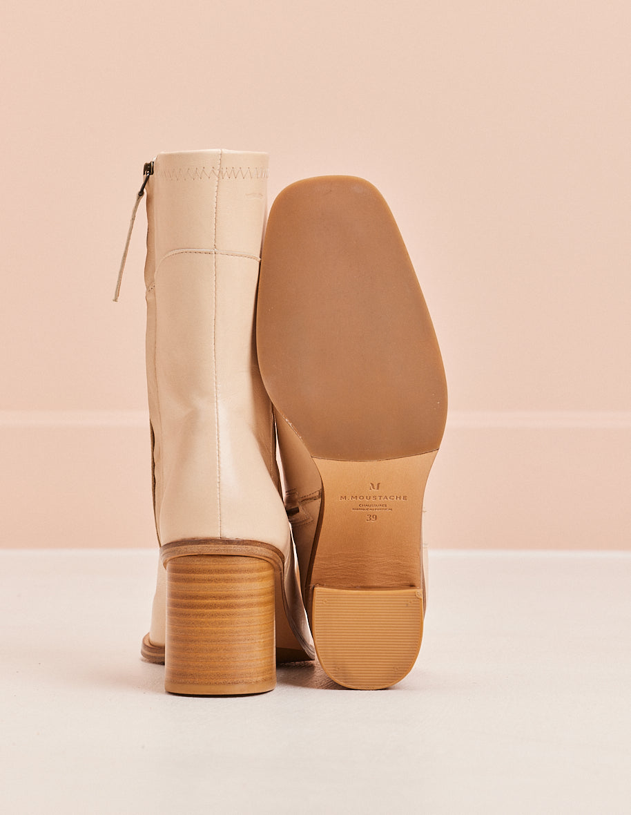 Heeled boots Frida - Ecru leather