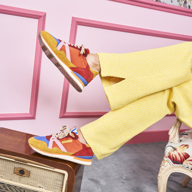 Running shoes Andrée - Blue pink ochre suede