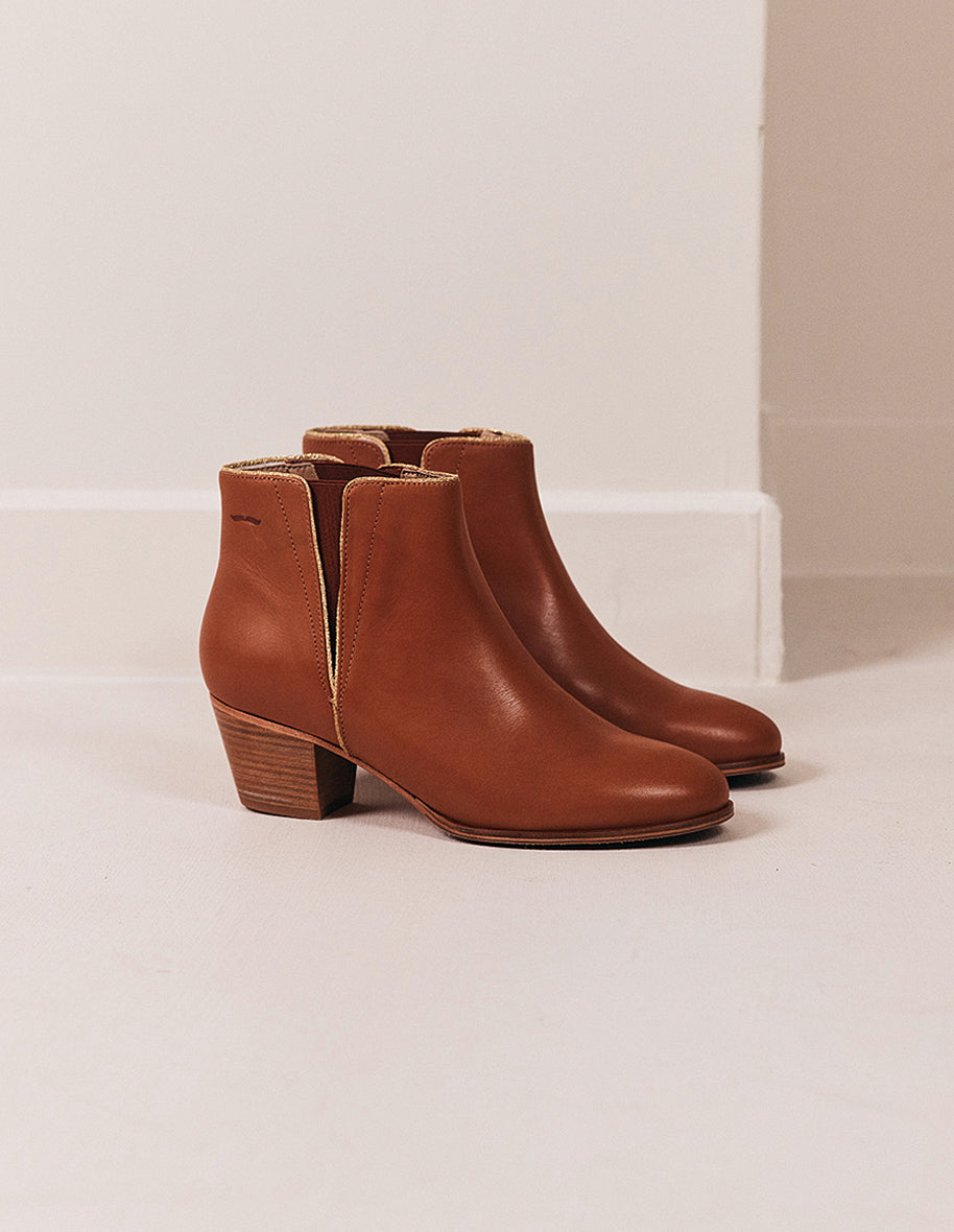 Ankle boots Jeanne M - Cognac leather and Golden