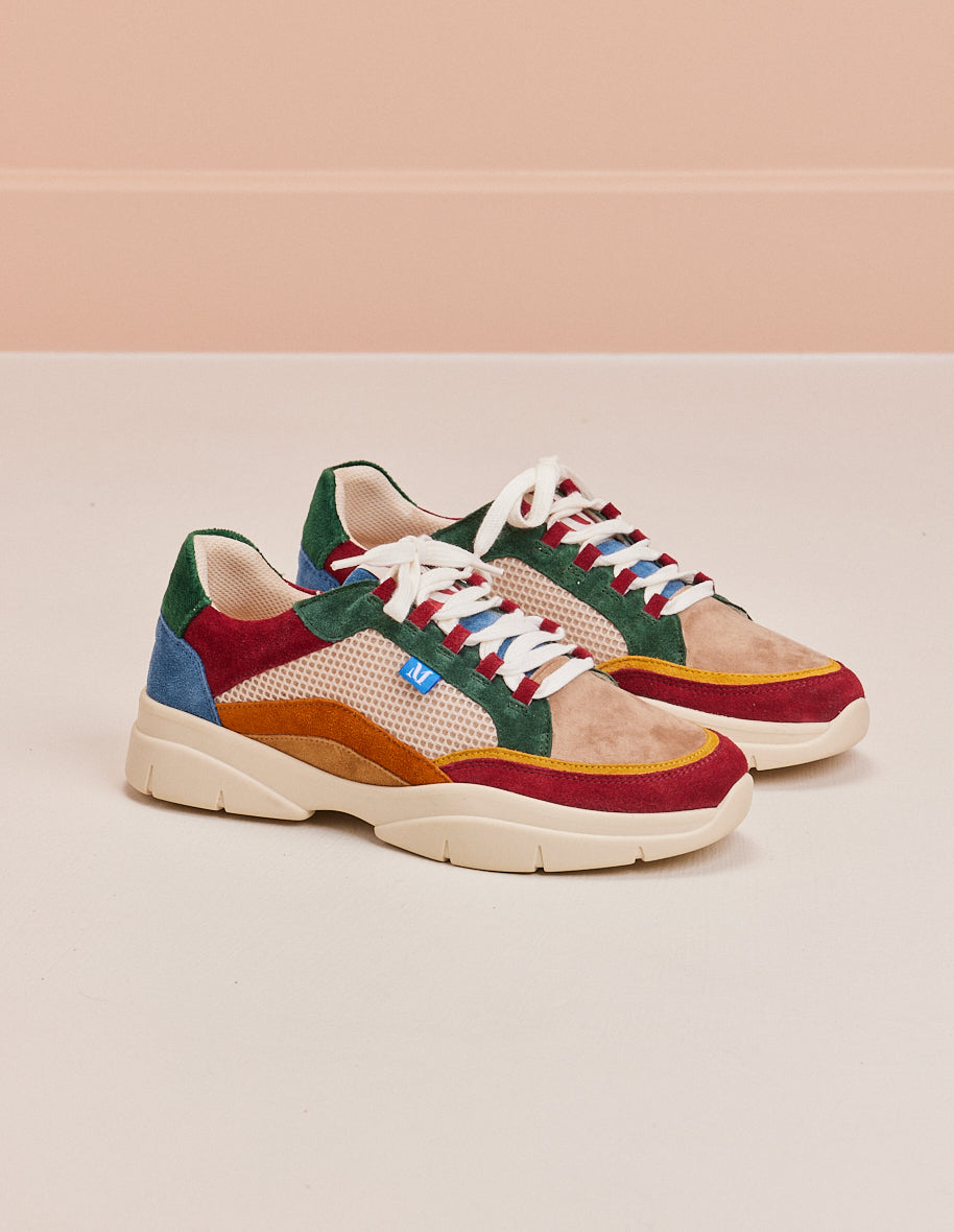 Low-top trainers Laura - Suede and mesh in fir-beige burgundy