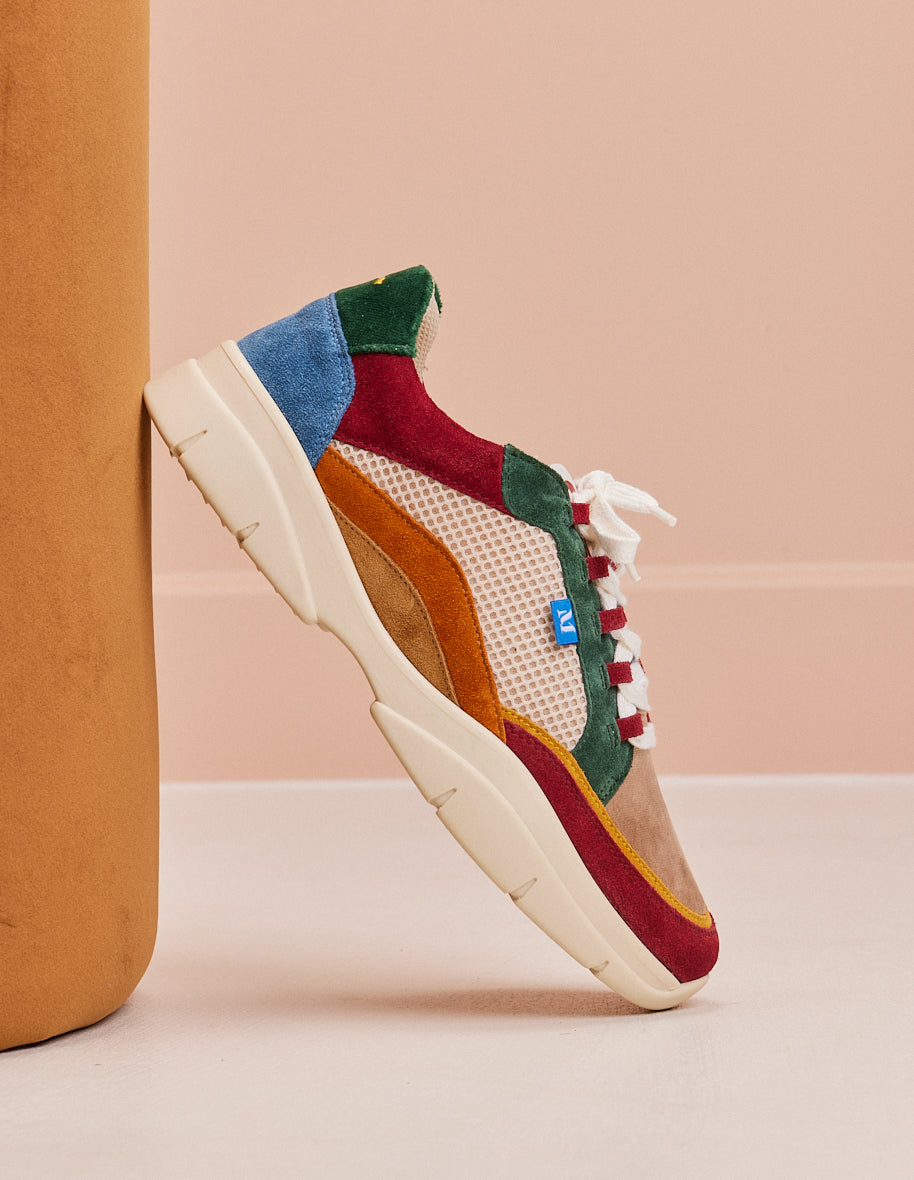 Low-top trainers Laura - Suede and mesh in fir-beige burgundy
