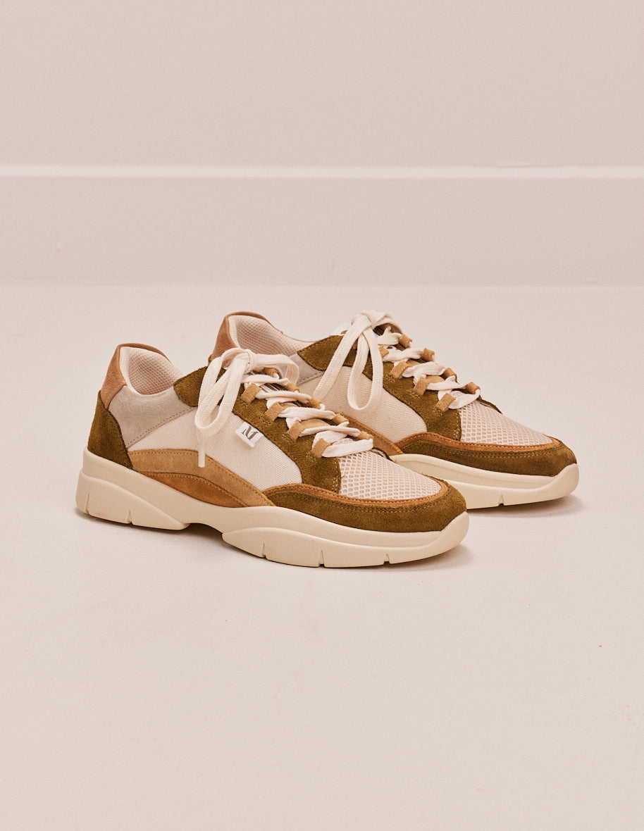 Low-top trainers Laura - Suede and canvas khaki ecru