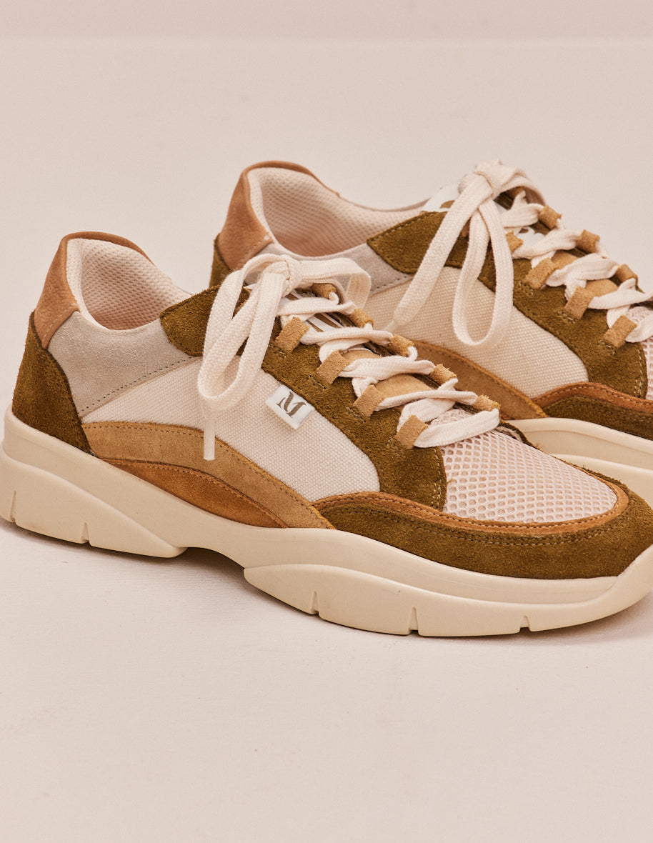Low-top trainers Laura - Suede and canvas khaki ecru