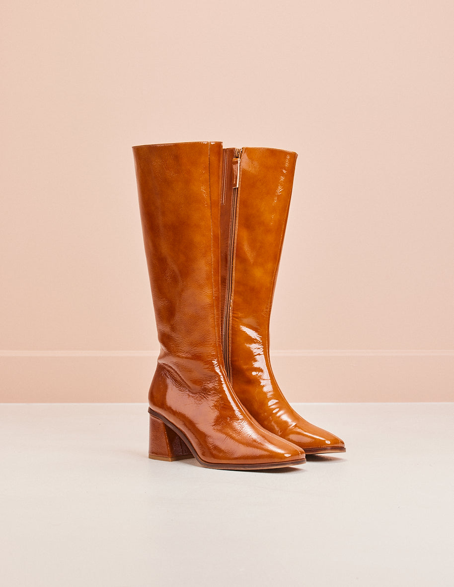 Boots Lisette - Cognac patent pleated leather