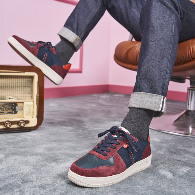 Low-top trainers Maxence H - Burgundy & petrol blue leather and suede