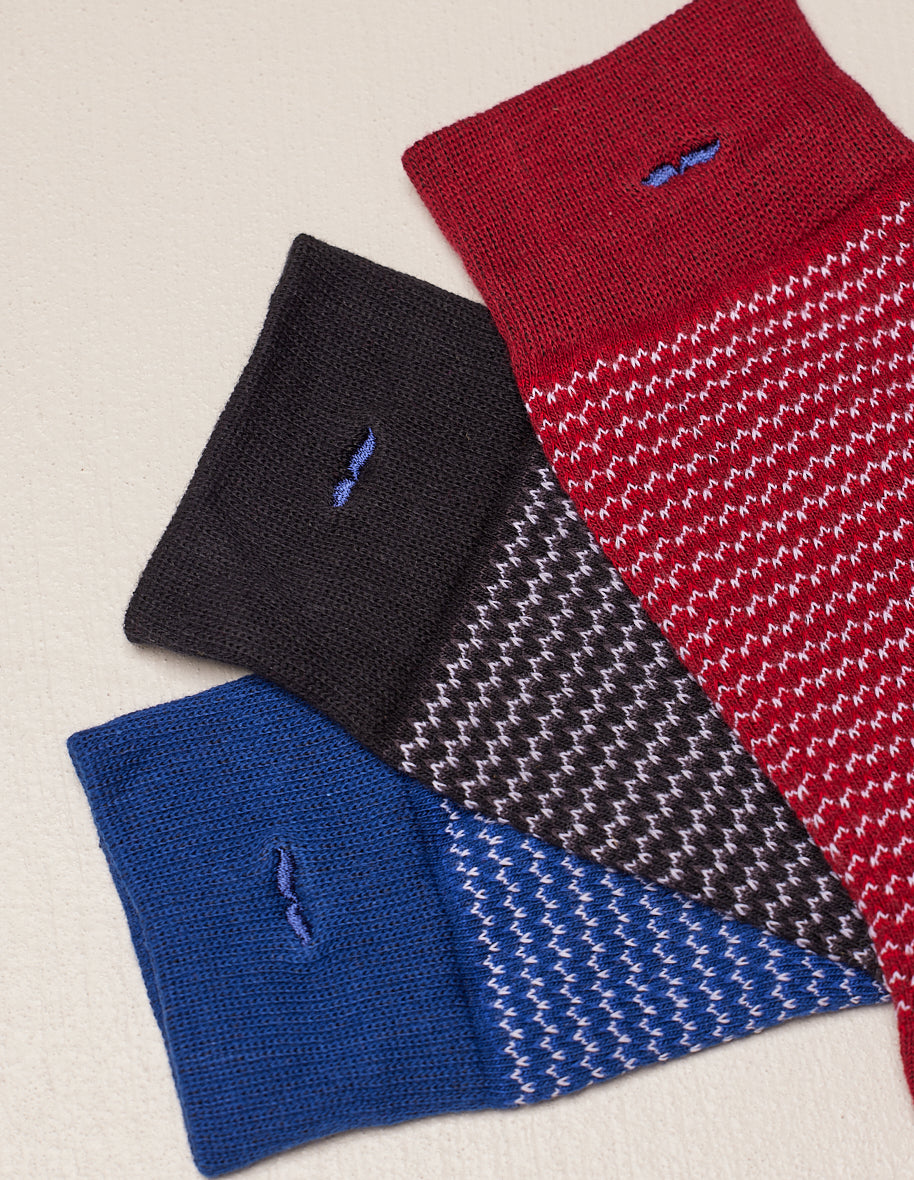Pack of 3 Socks - Blue, Red and Black Herringbone