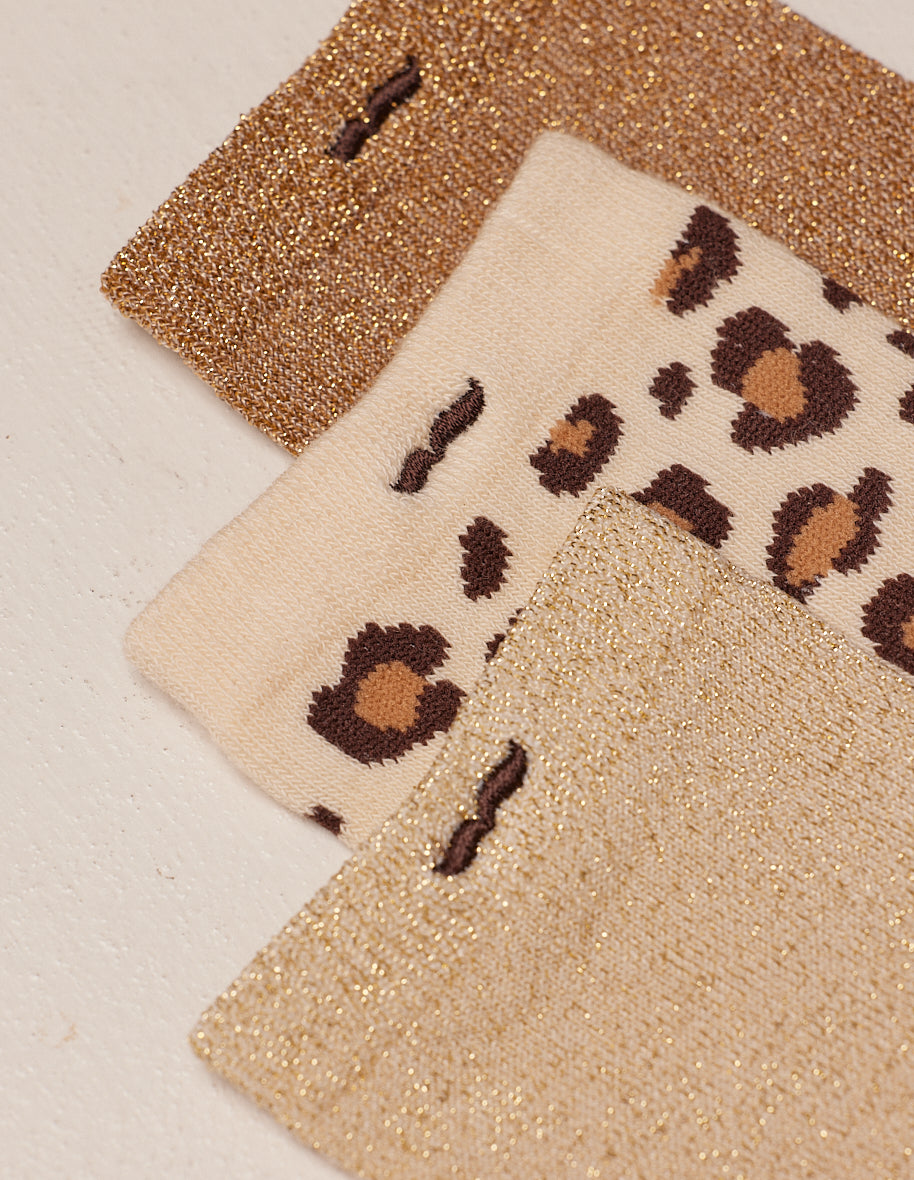 Pack of 3 socks - Fantasy - glitter and beige leopard