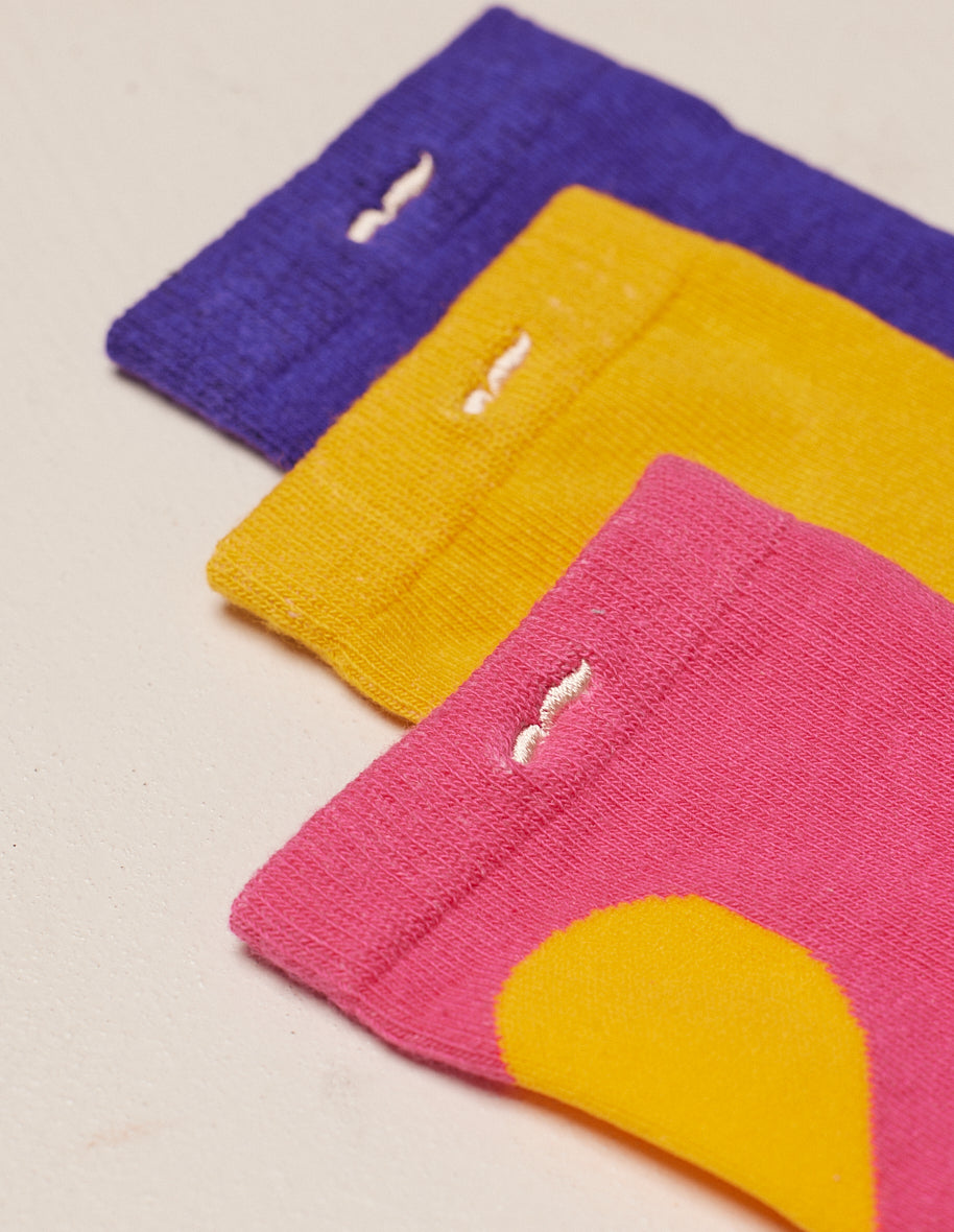 Pack of 3 Socks - Fancy heart XL purple pink yellow