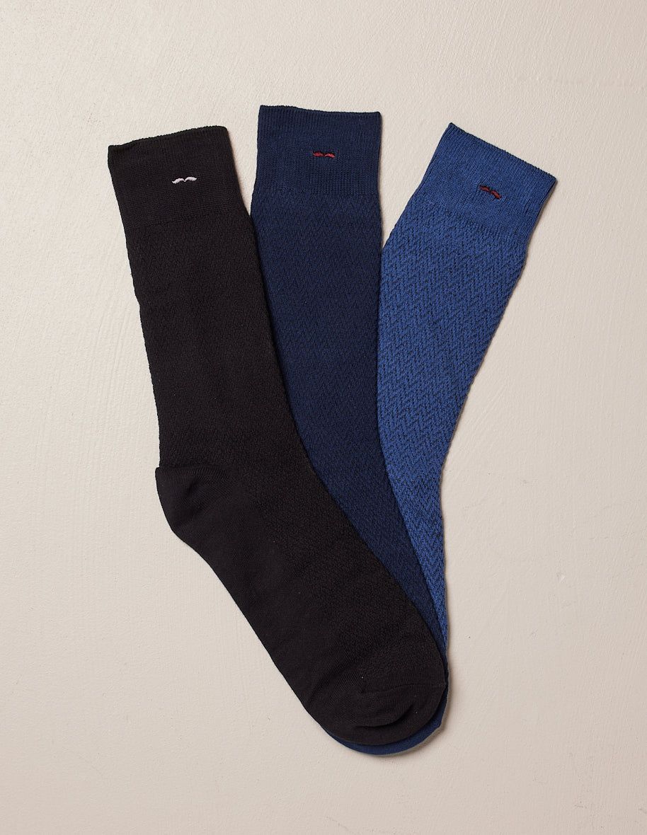 Pack of 3 socks - Waze chevron - Black Navy Blue