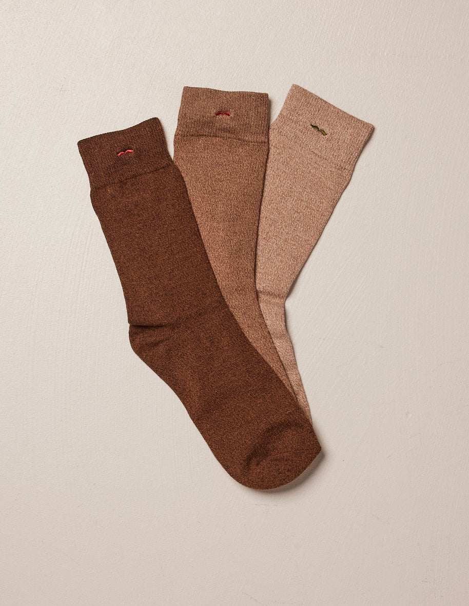 Pack of 3 socks - Chined - Brown and ecru
