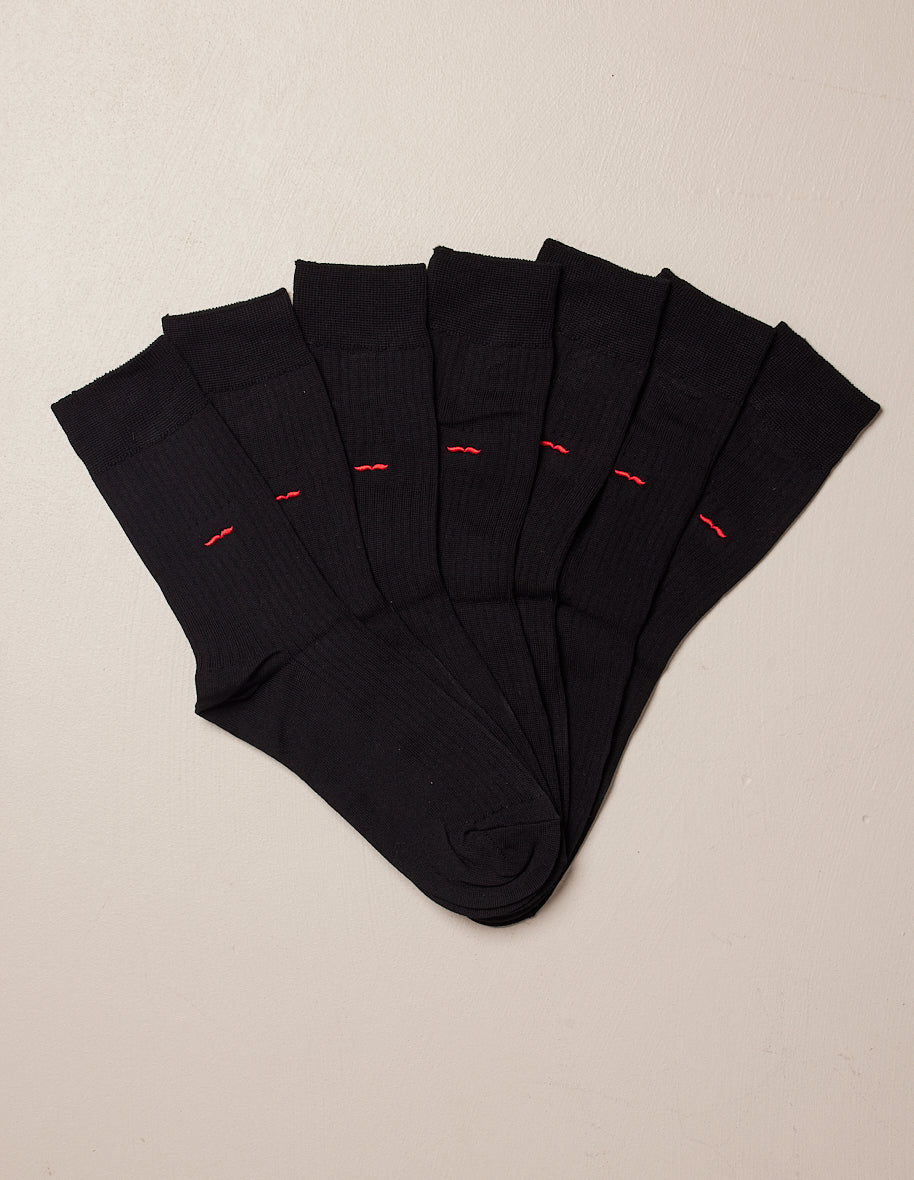 Box of 7 black socks mustache - black socks
